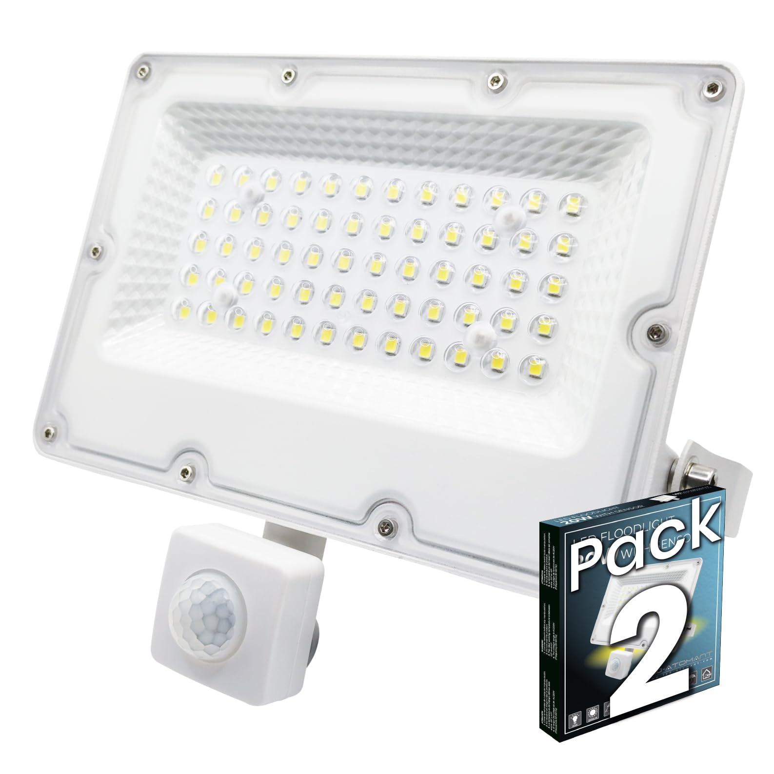 LED ATOMANT 2x Foco Proyector LED 20W con Sensor de Movimiento 6500K IP65