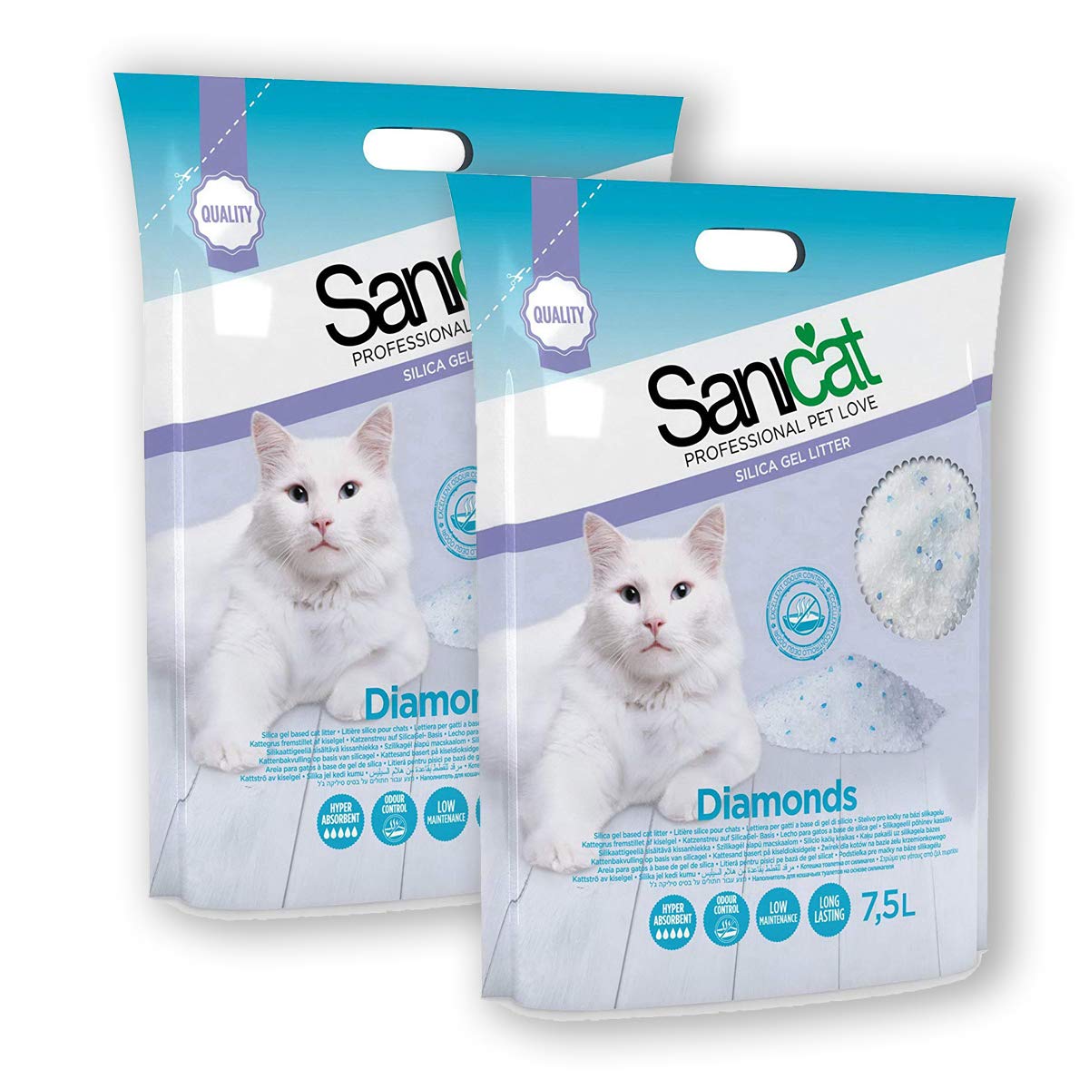 Sanicat Diamonds - Arenero de cristal de 7,5 l – 2 bolsas