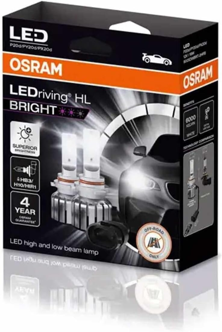 LEDriving HL BRIGHT HB3/H10/HIR1 High & low beam headlight LED retrofit lamps replace standard halogen lamps, up to 300% more brightness, up to 5x more lifetime, 12V 6000K Off-road (2 lamps)