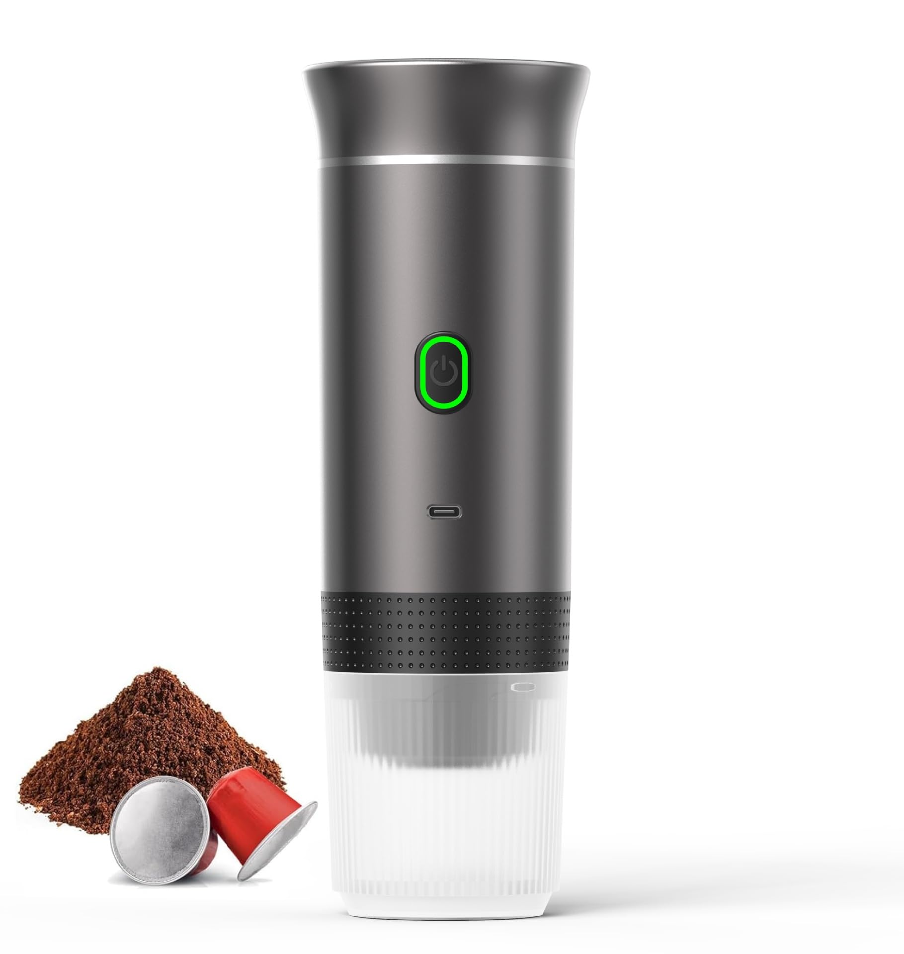 Macchina Per Caffè Espresso Portatile, Macchina Per Caffè Espresso 3 In 1, Macchina Per Caffè Riscaldata Ricaricabile, 3-6 Minuti, Macchina Per Caffè Multicapsula Per Campeggio Casa Auto (Grigio)
