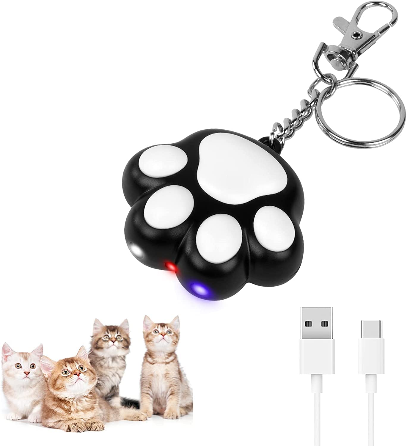 Mumoo Bear 7 in 1 Cat Dog Red Pointer Light Toy, Portable Cat Paw Toys Interactive Mini Pendant Keychain Toy, USB Rechargeable LED Cat Pen Light, Pet Scratching Practice Chase Training Tool (Black)