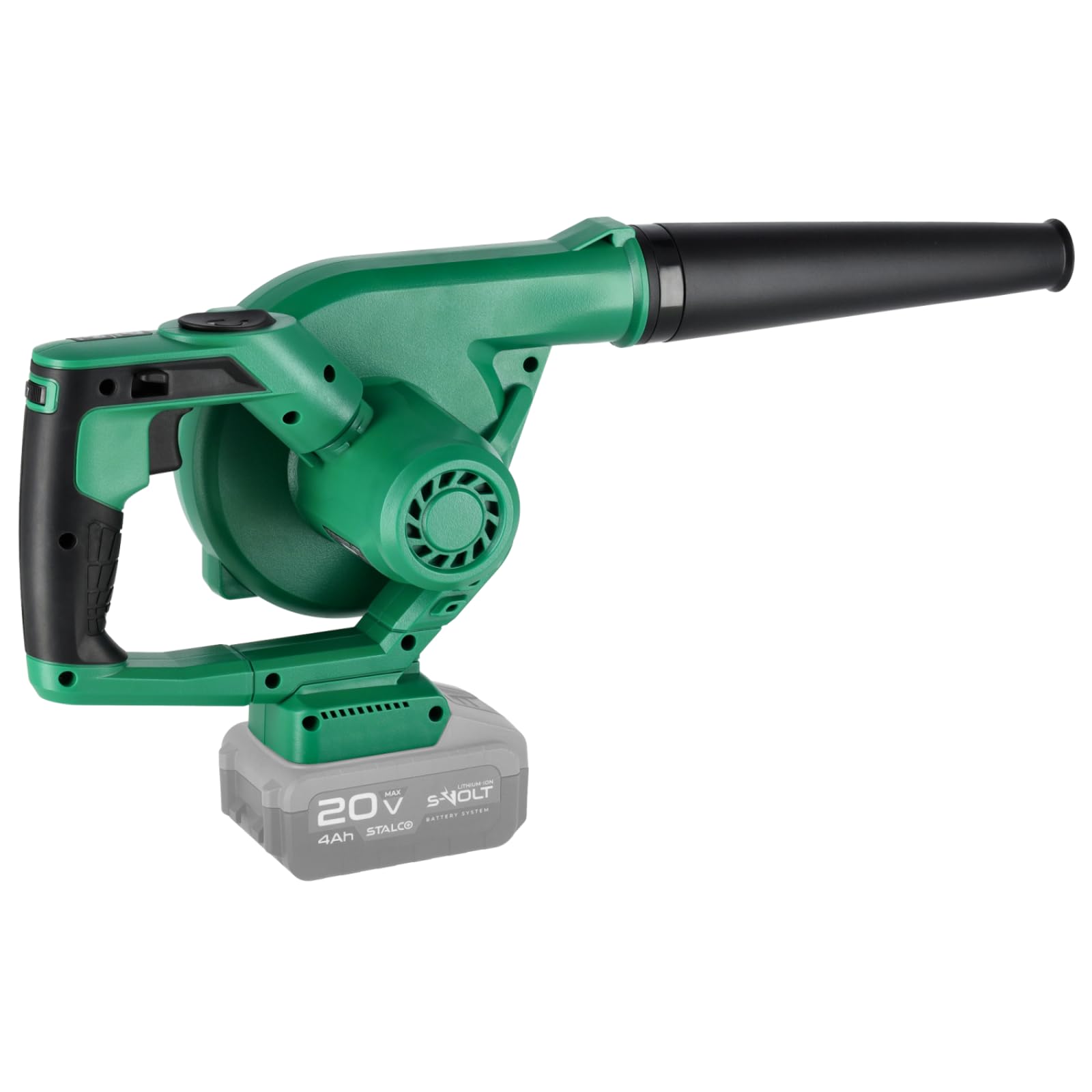 STALCO ABS20-63 akumulatorowa dmuchawa do liści i odkurzacz do liści 20 V – dmuchawa 2 w 1 z regulacją prędkości obrotowej, prędkość powietrza 63,5 m/s, pojemnik 0,5 l, 1,76 kg, bez akumulatora