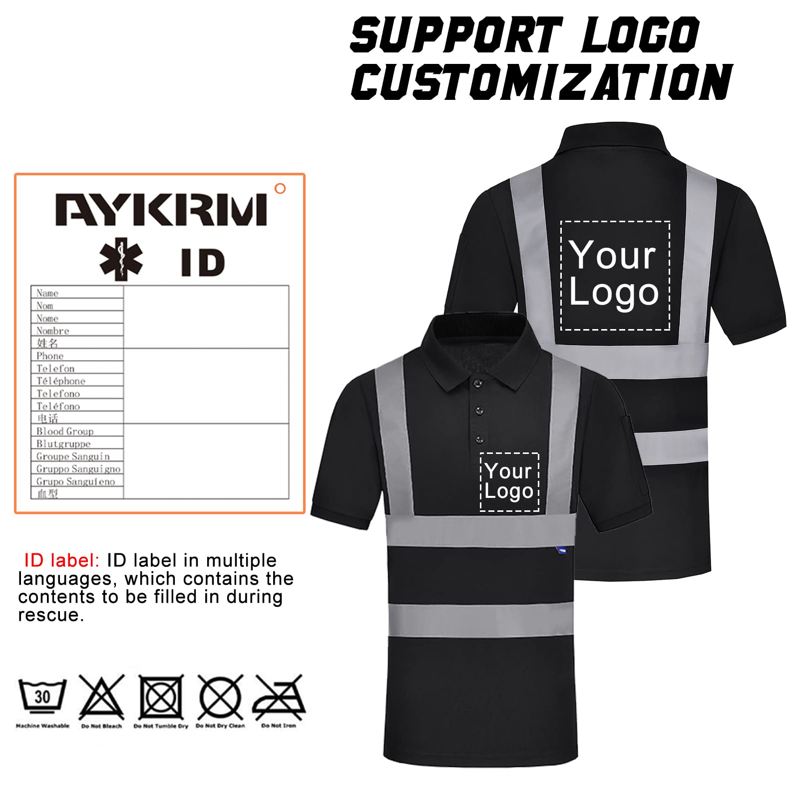 AYKRM Polo de sécurité Haute visibilité 7 Couleurs