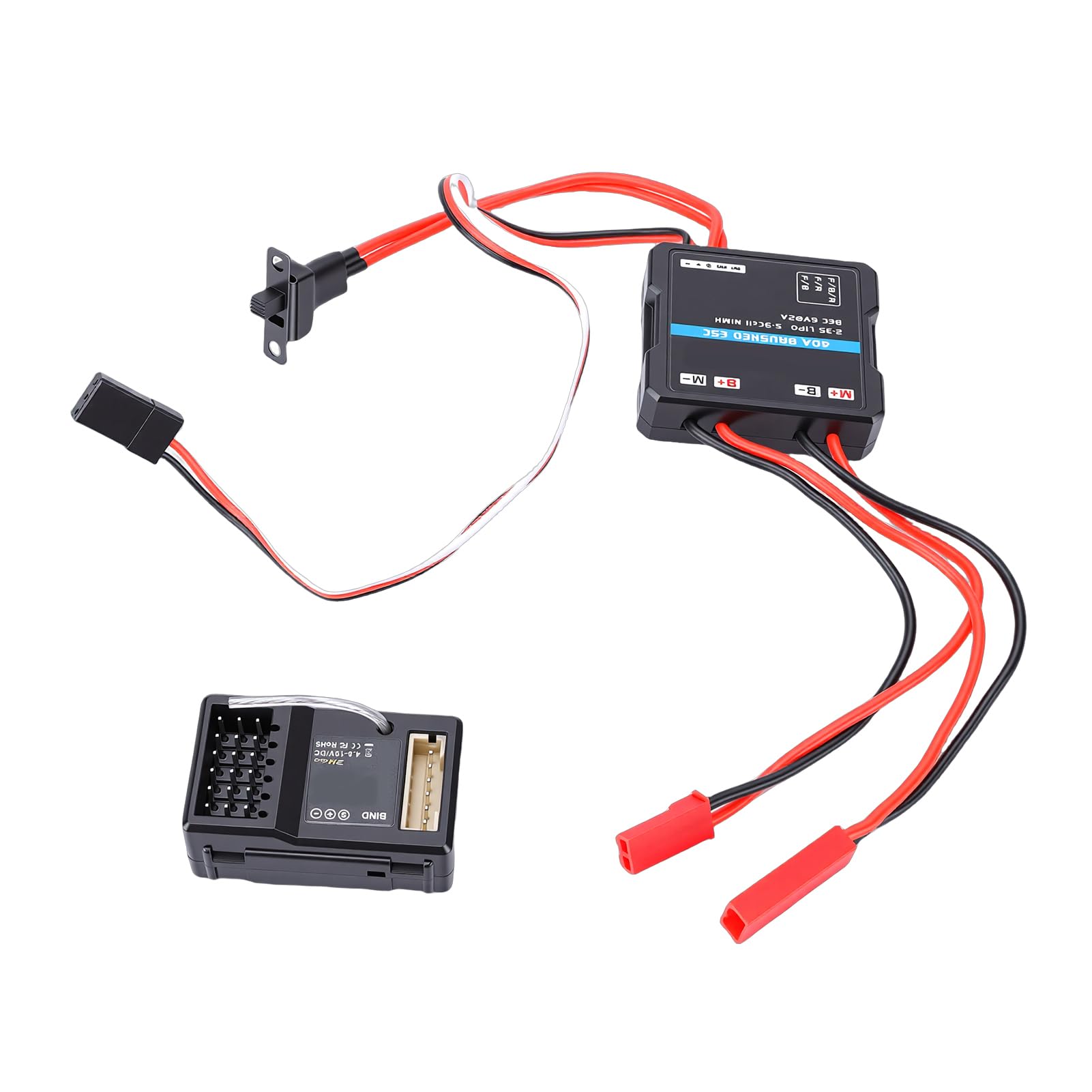 Nadajnik 2,4 GHz 6-kanałowy z odbiornikiem i 50 A ESC Zasięg sterowania 200 m Światła sygnalizacyjne Obsługa jedną ręką Sterowanie grupą połączonych świateł Zamiennik dla zdalnie