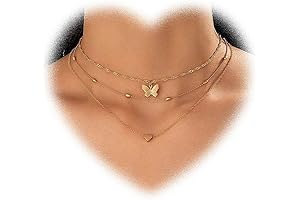 Gold Layered Necklace Rose Butterfly Chain Necklace