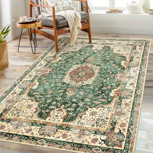 Castage Green Rug 3'x5',Washable Area Rugs for Bedroom Living Room