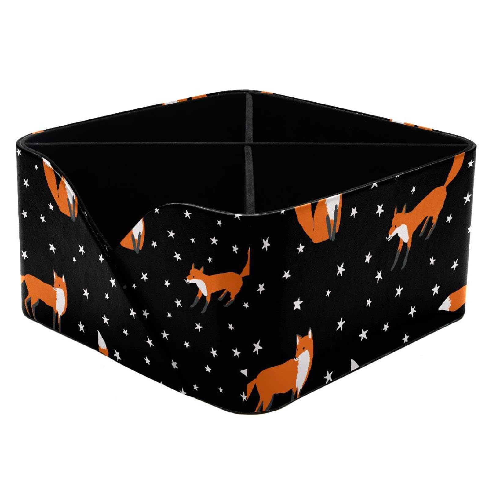 KengjuTesu Forest Fox Animals White Stars Desktop Organizer Pen Holder, Rectangular Pencil Cup for Office, Study and Makeup Stations