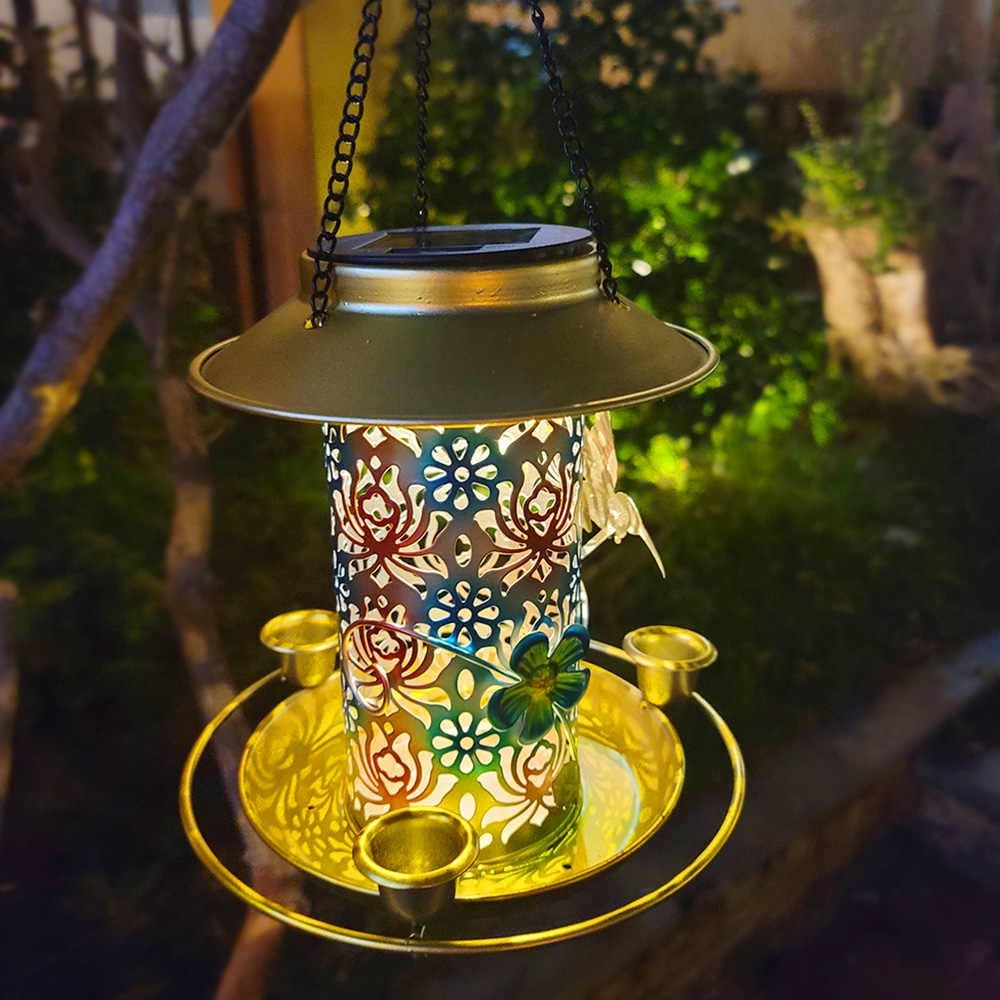 Mangiatoia for uccelli dipinta ad energia solare, acqua sospesa e mangiatoia automatica Decorazione luminosa da giardino esterno
