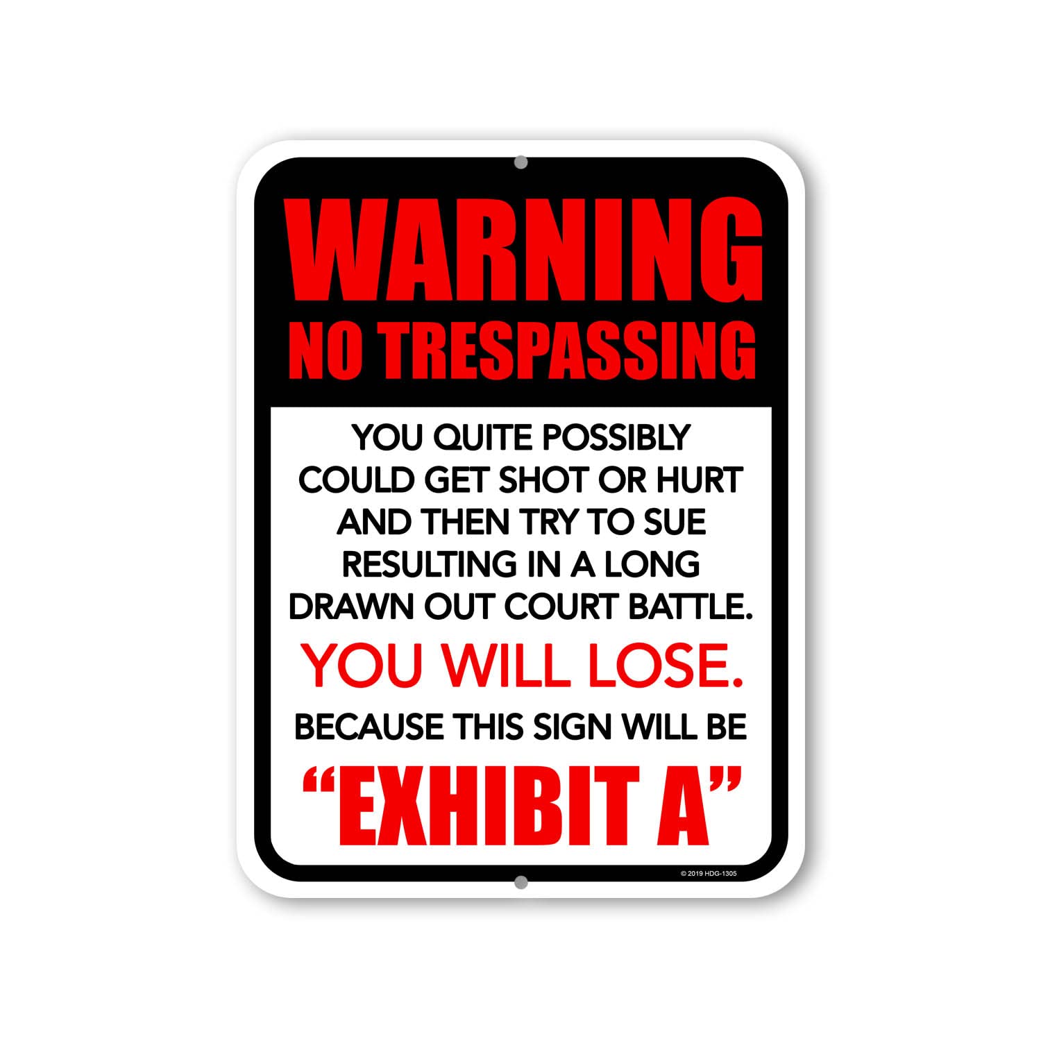 Honey Dew Gifts, Warning No Trespassing You Quite Possibly Could Get Shot, 9 Inch by 12 Inch, Trespassers Will Be Shot Sign