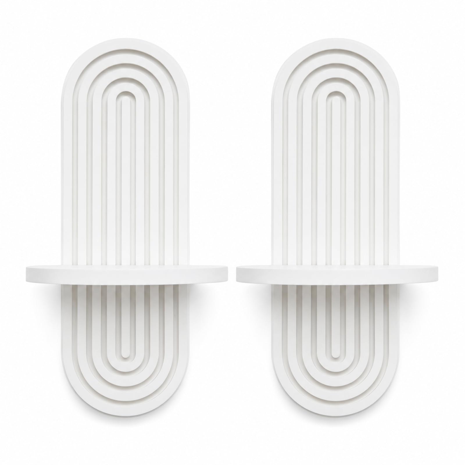 Aurelx 2Pcs White Wooden Floating Shelves, Decorative Wall Shelf, Boho Floating Wall Shelves for Candle Plant Photo, Small Boho Decor for Living Room Bathroom Bedroom Kitchen