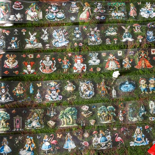 Alideco 6個 マスキングテープ かわいいロレトロファントム・アリス透明な耐水性 インク PET 粘着 テープ 広幅 DIY おしゃれ マステ シール (ailisichahuajian)