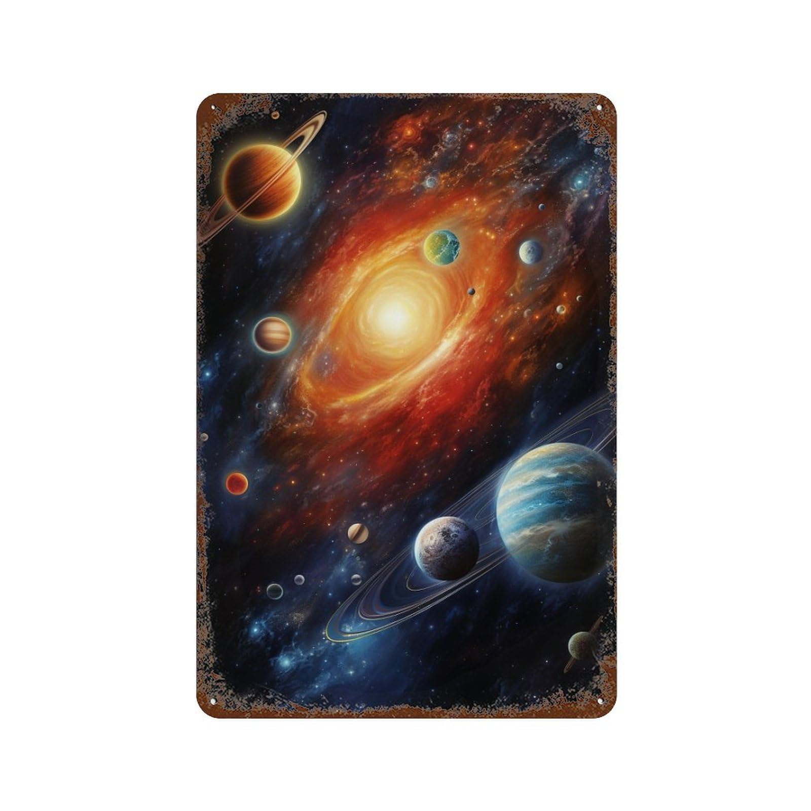 Galaxy Planets Space Artwork Rusty Metal Tin Sign 11.8"x7.9", Rustic Home Decor for Garage, Pub Or Kitchen