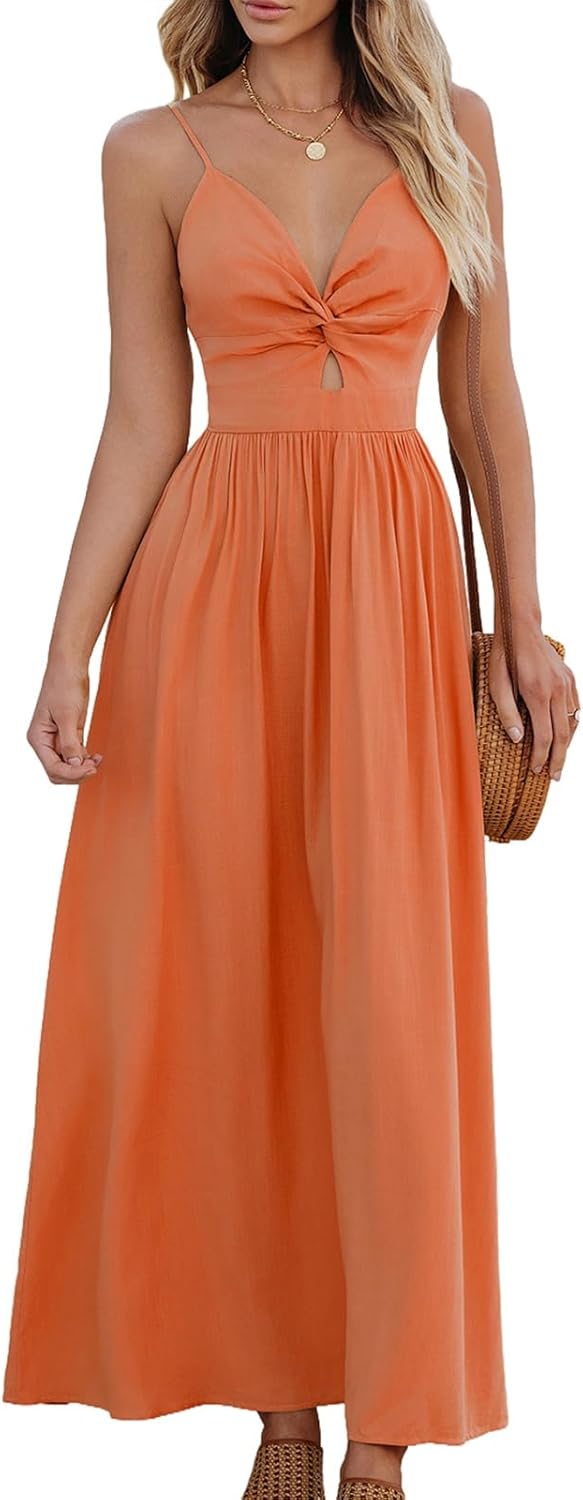 Cupshe women casual beach dress, sleeveless, V-neck, spaghetti straps.