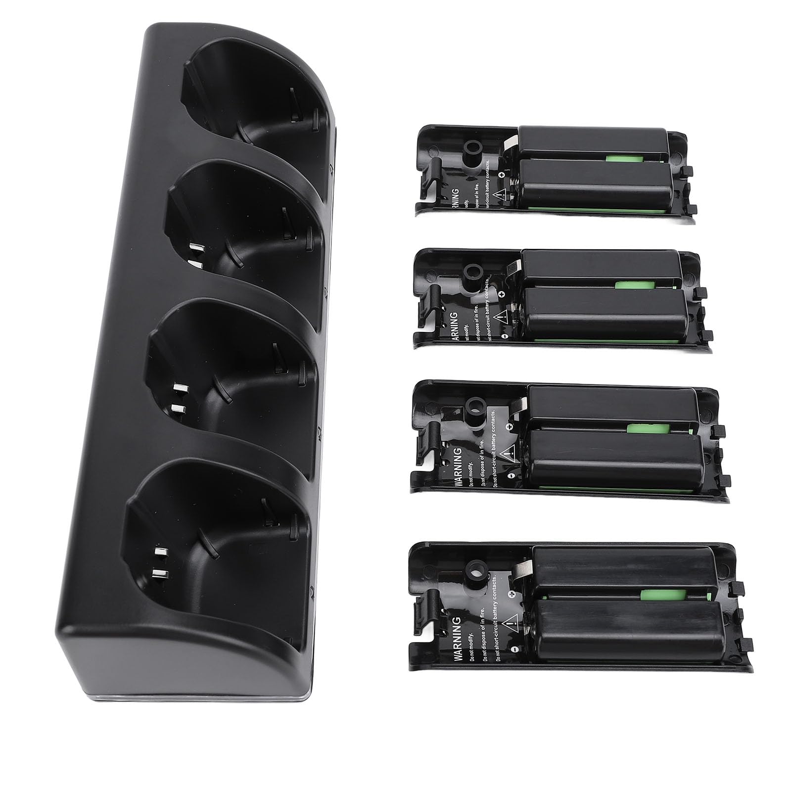 Estación de Carga de Batería Remota 4 en 1, Material ABS con Indicador LED y Baterías de 2800 MAh para Controles Remotos de (Black)