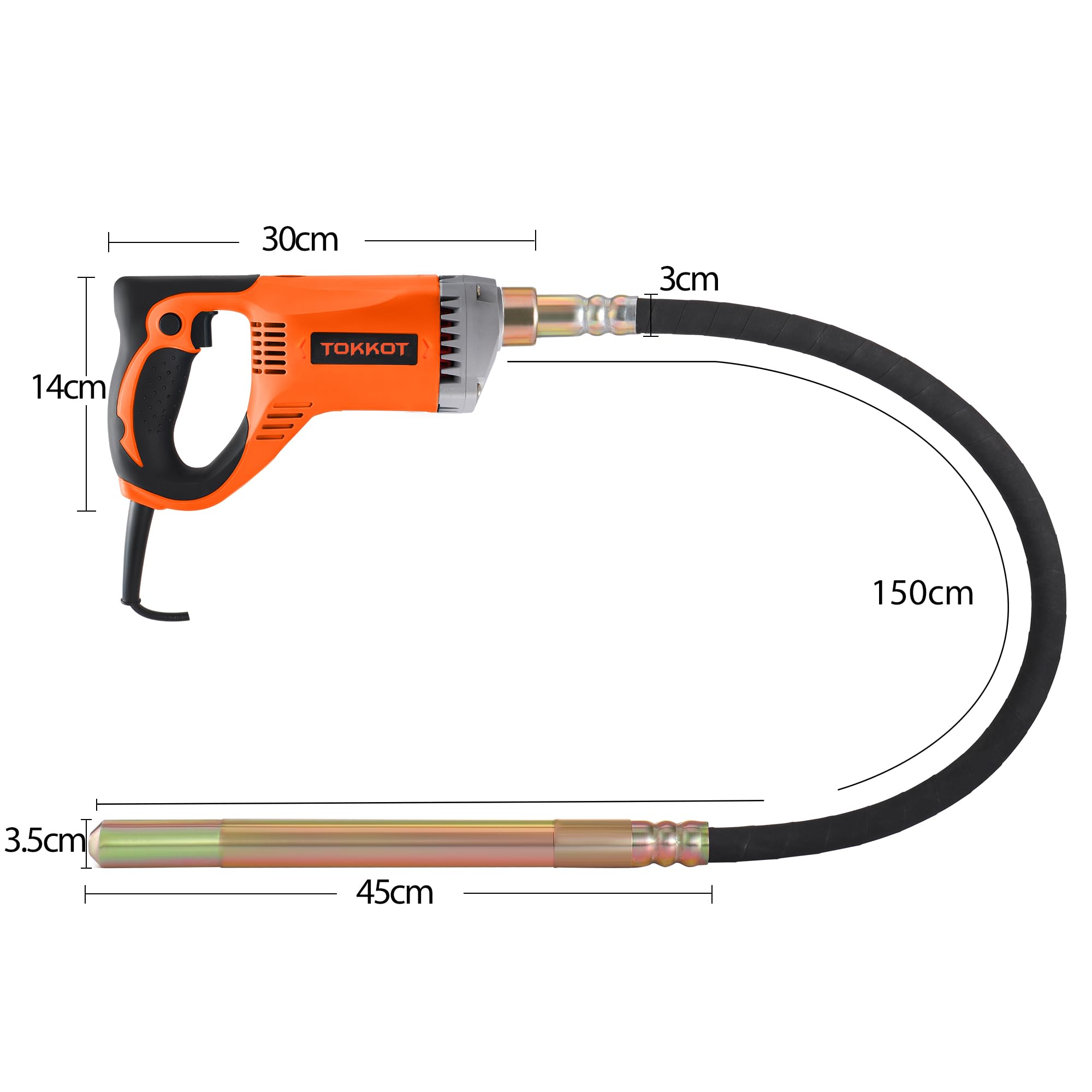 Agitateur à Béton 1300W - Vitesse 4300 Tr/min, Longueur Tige 1,5m, Diamètre 3,5cm - Pour Travaux De Construction, Nivellement, élimination Bulles D'air