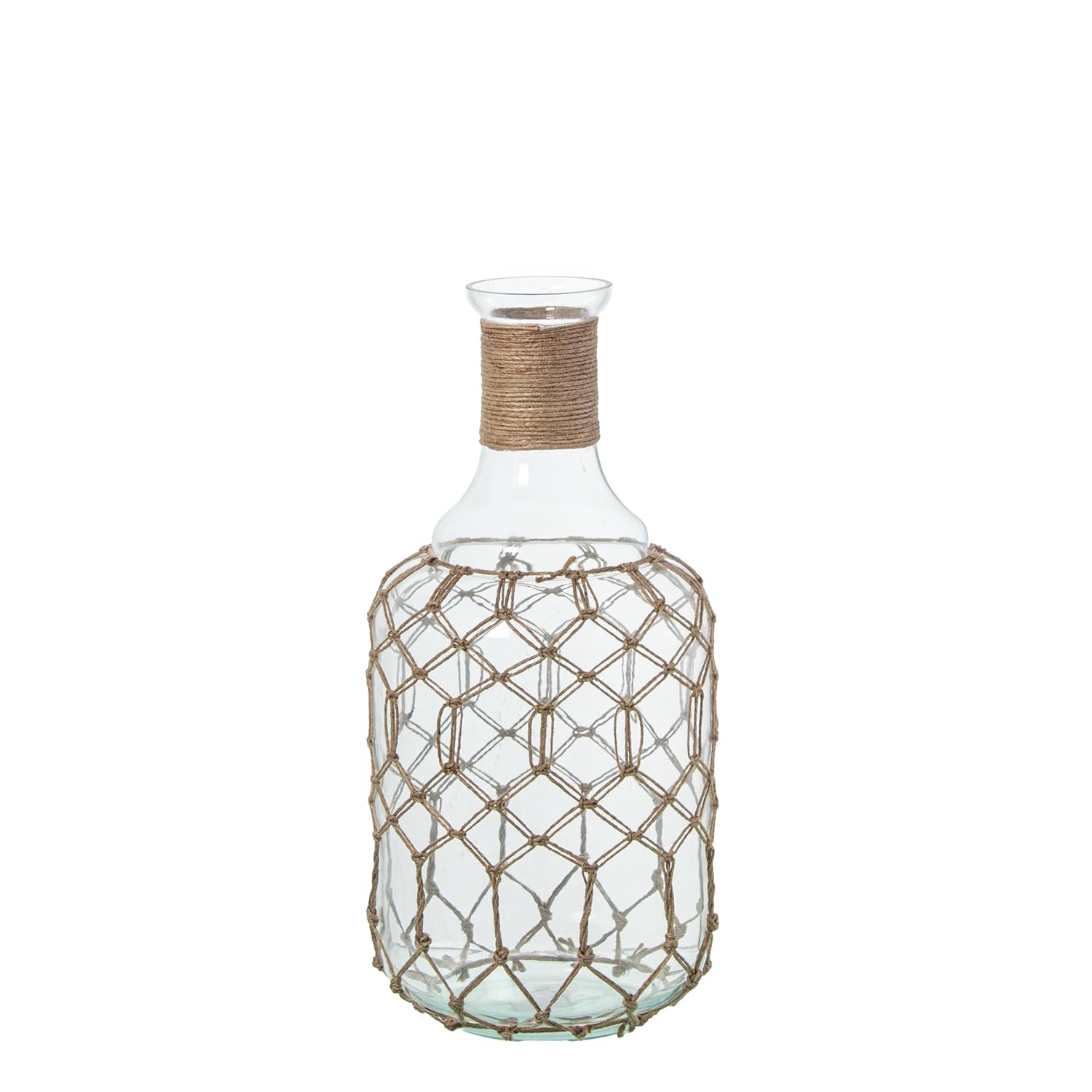 Vase bouteille en verre transparent 38cm grand format avec corde de jute