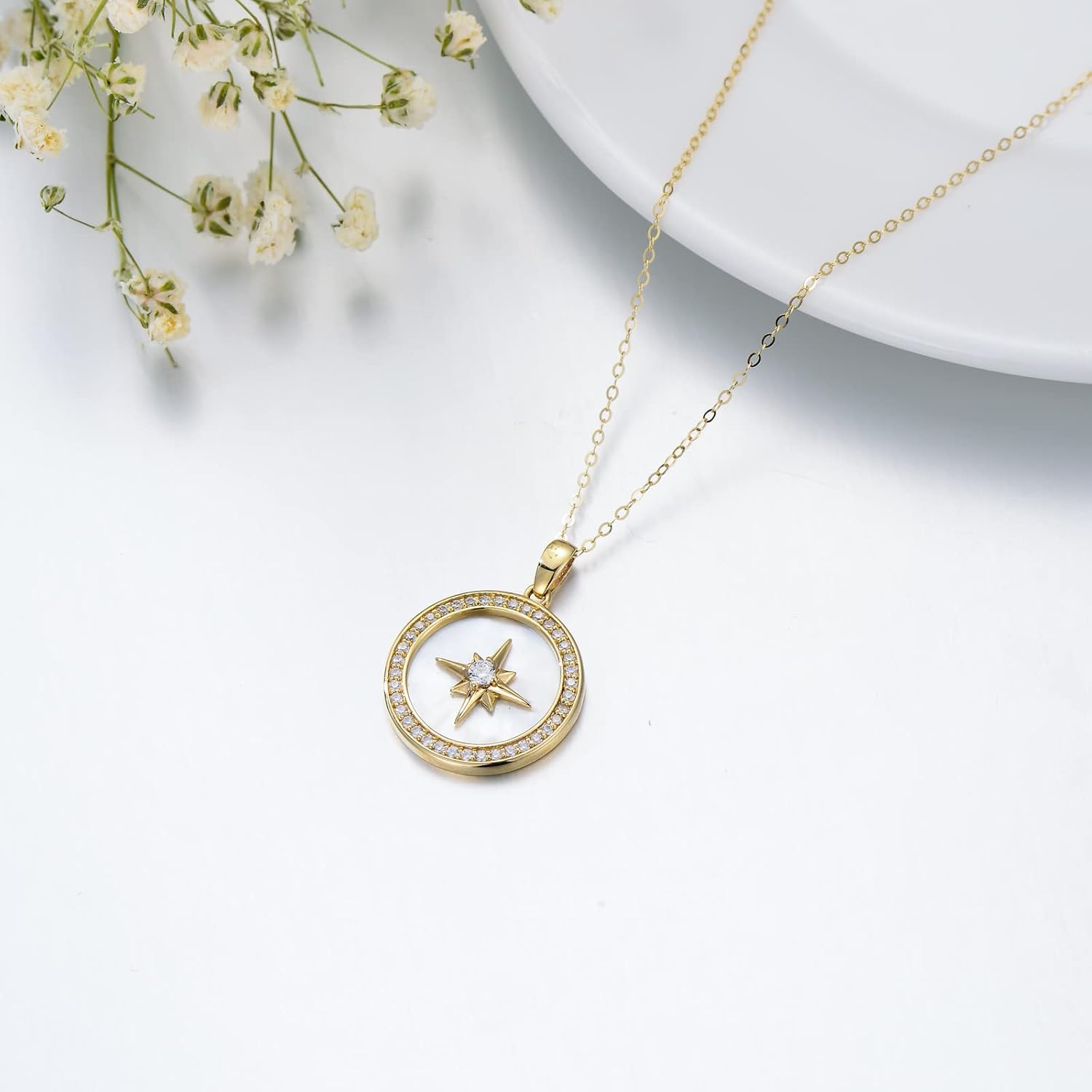 SISGEM 14ct Real Gold Compass Necklace for Women, Simple Yellow North Star Pendant I'd Be Lost Without You Circle Compass Jewelry Anniversary Birthday Gift for Her, Wife, Mother - Image 4