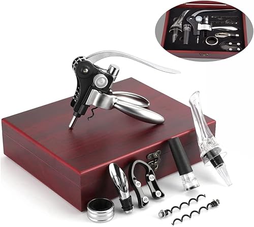 Miniatura 2 de Abridor de botellas de vino, accesorios de vino Areator Kit de abridor de vino, juego de sacacorchos de vino tinto con estuche de madera, regalo de