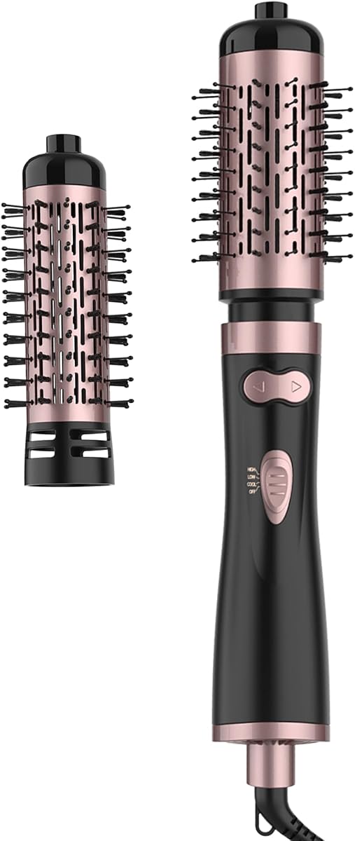 ANWA Rotating Hair Dryer Brush Spinning, 4-in-1 Hot Air Brush Styler | with 1.5"& 2" Detachable Brushes, Rotating Round Brush Blow Dryer Ceramic, Black