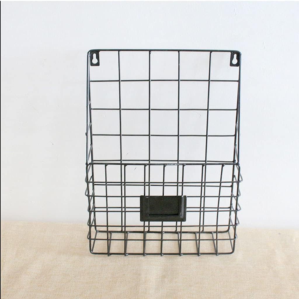Mail Organizer Wire Basket Wall Mounted File Holder Hanging Document Foyer Storage Shelf Mail Organizer Wire Basket, Black