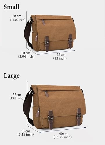 Miniatura 7 de Sechunk Bolso de mensajero vintage de lona, bolso de hombro de cuero grande de viaje, bolsos cruzados para hombres y mujeres 15 pulgadas portátil