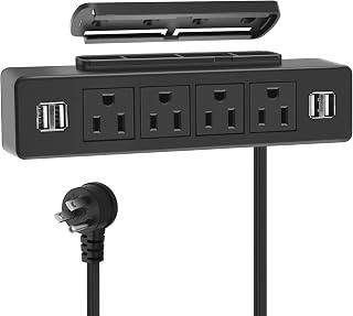 Under Desk Power Strip, Adhesive Wall Mount with USB, Black Desktop Power Outlets, Removable Mount Multi-Outlets with 4 USB Ports, Power Socket Connect 4 Plugs for Home Office Reading