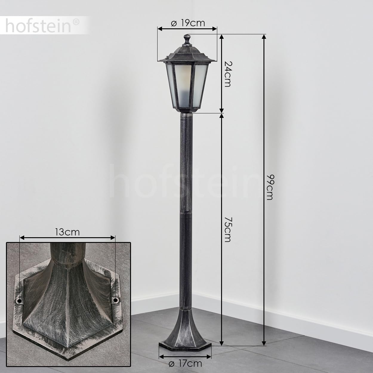 HOFSTEIN Lampa zewnętrzna Loria, oświetlenie ścieżki z metalu/szkła w kolorze czarno-srebrnym/białym, lampa zewnętrzna o wyglądzie antycznym, 99 cm, lampa ogrodowa, oświetlenie ogrodowe IP44, 1 x E27,