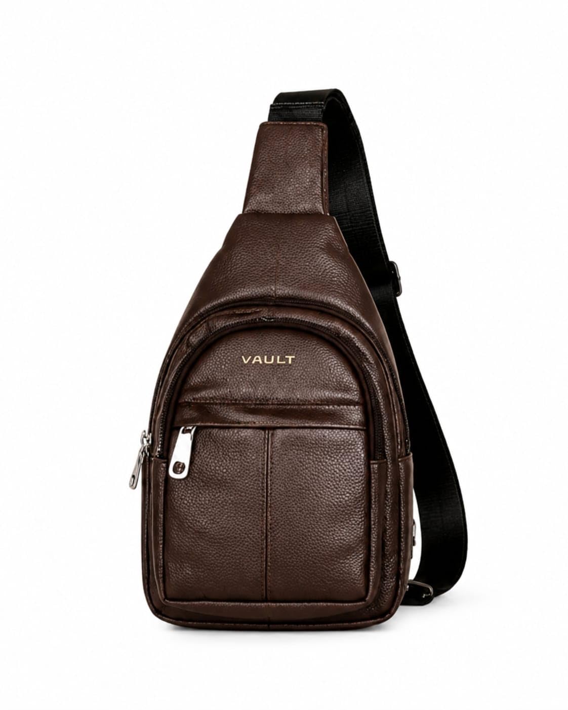 trekker Vault Black Sling Bag, Faux Leather with Adjustable Strap-picture-0