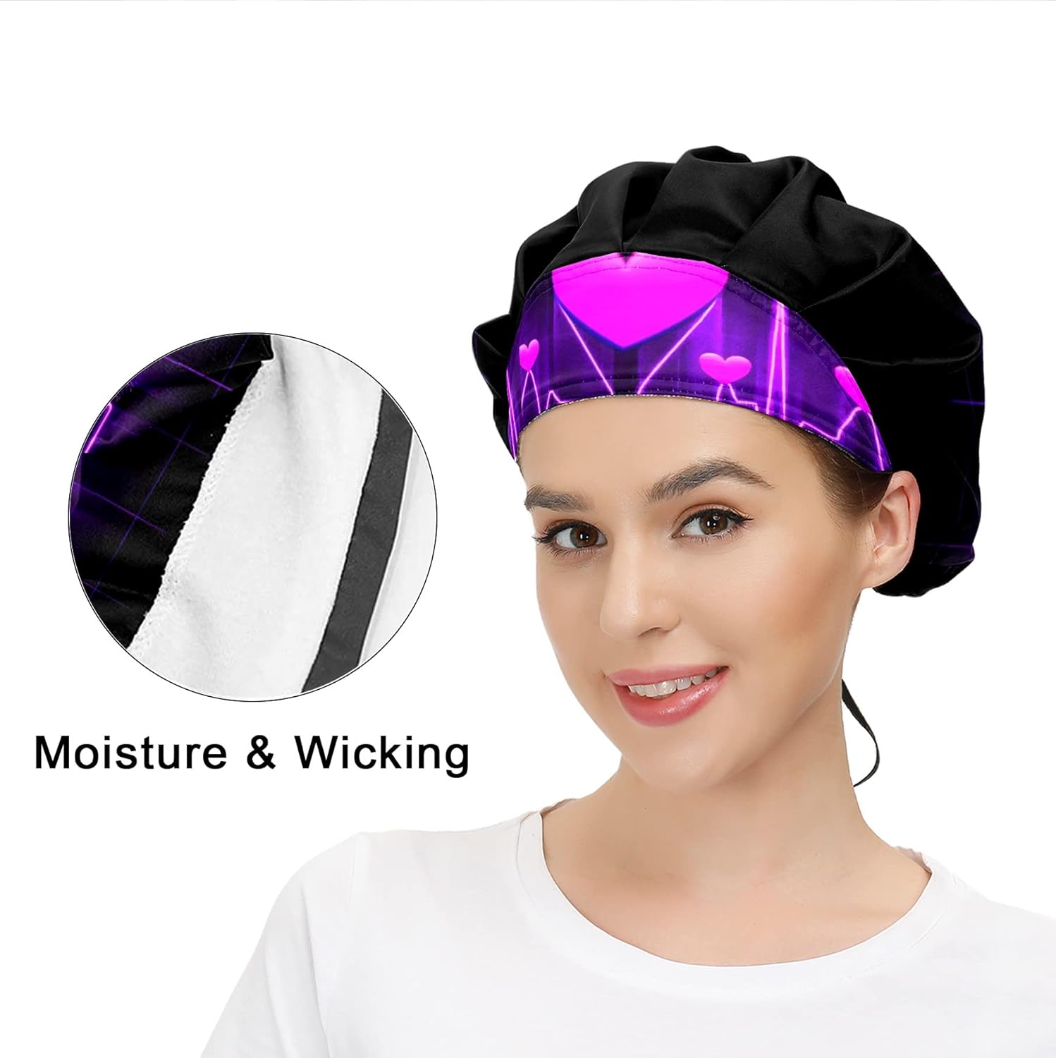 Women's Working Cap Blue Butterfly Purple Floral Adjustable Working Hats with Sweatband and Elastic Toggle Head Cover