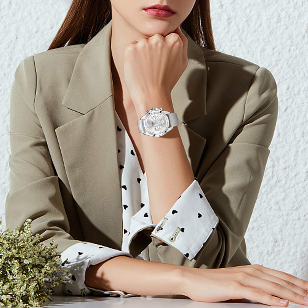 MEGIR Orologio da Donna Cronografo Analogico al Quarzo con Cinturino in Pelle Impermeabil