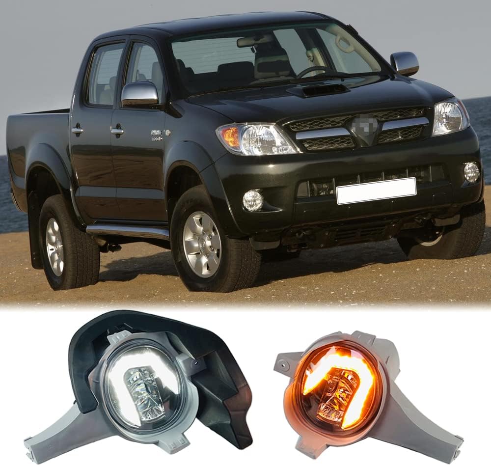Dreamseek LED DRL Driving Fog Lamp Assembly for Toyota Hilux Vigo 2004 2005 2006 2007 Front Bumper Light with Dynamic Sequential Turn Signal