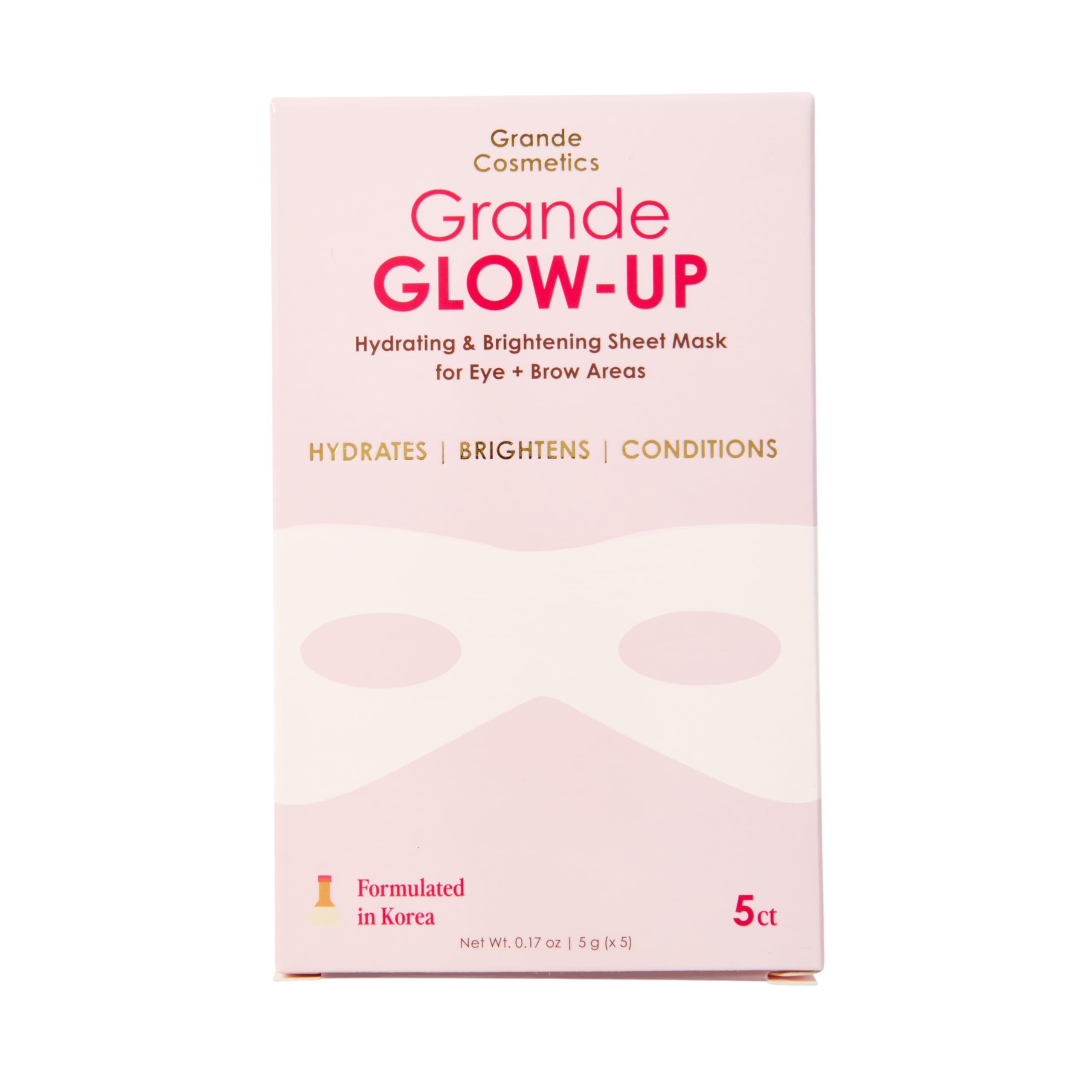 Grande Cosmetics GrandeGLOW Up Sheet Mask Set - for Hydrated, Brighter-Looking Eye & Brow Areas (5 Count)