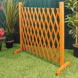 Expanding Garden Fence - Brown Wooden Decorative Lattice Screen Trellis Style Expands to 6'2" Freestanding Wood