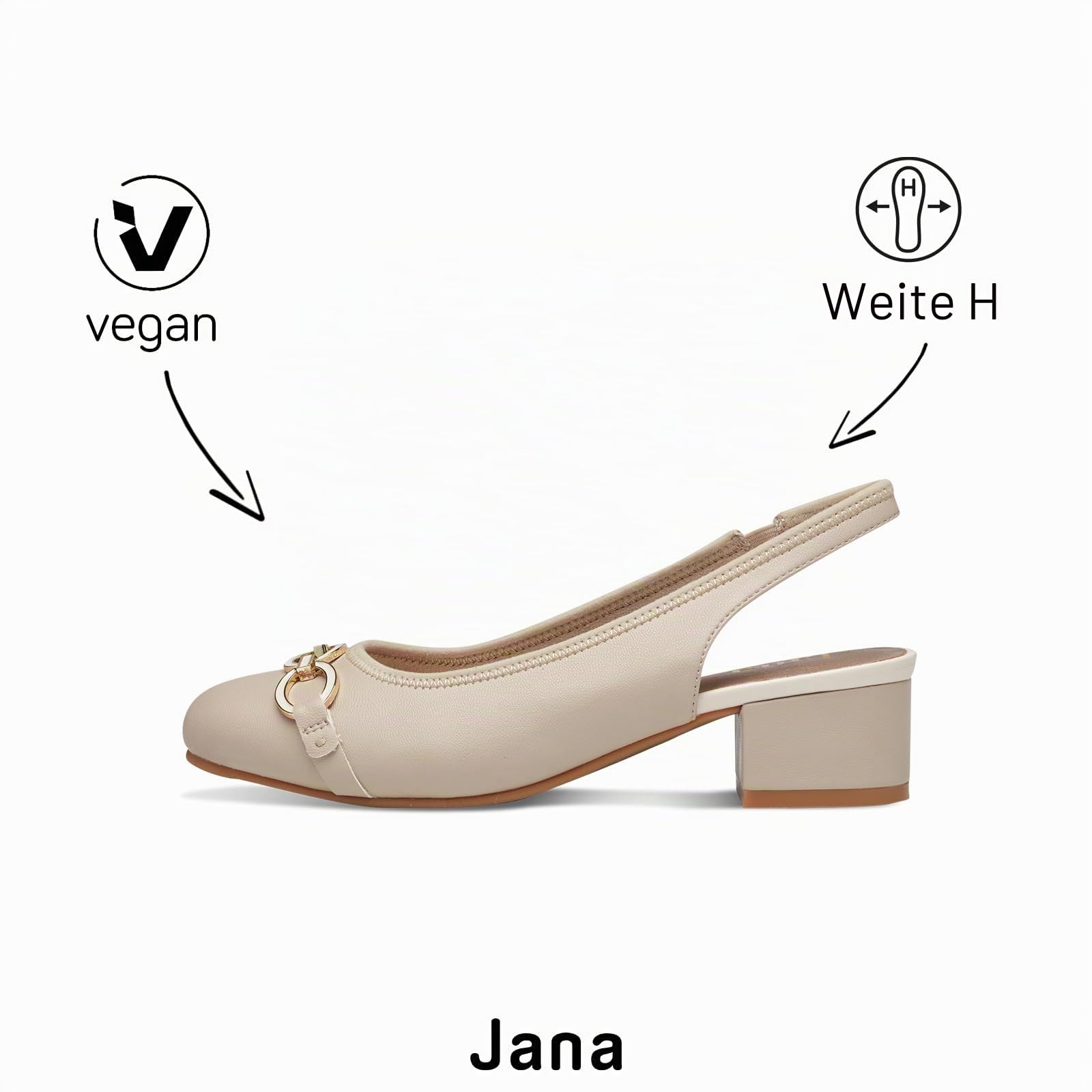 Jana Damen Slingpumps mit Blockabsatz Vegan