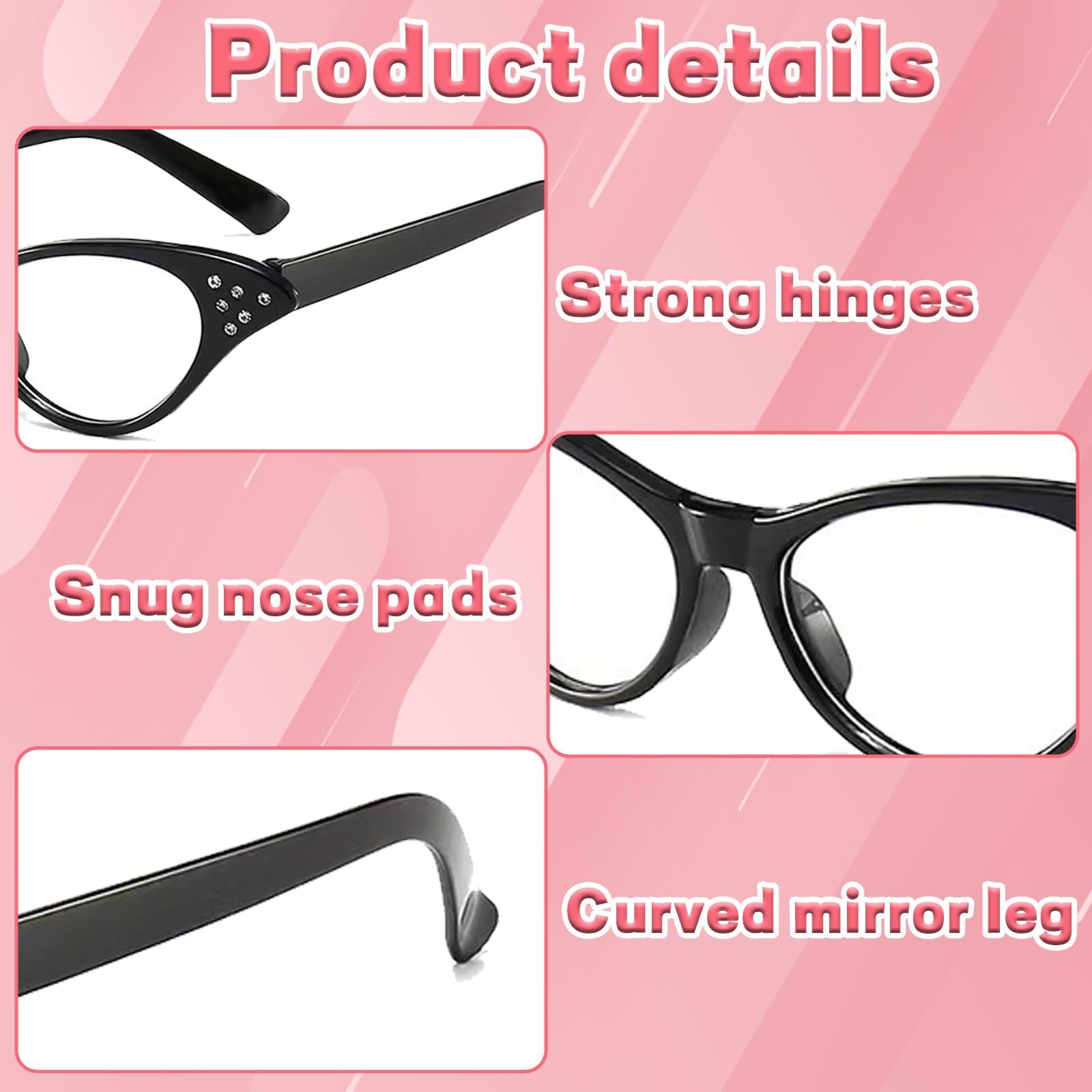 YFHUVB Pink Ladies Fancy Dress Accessories, 50s Ladies' Retro Costume Accessories Cat Glasses Polka Dot Headscarf Earring Set - Image 4