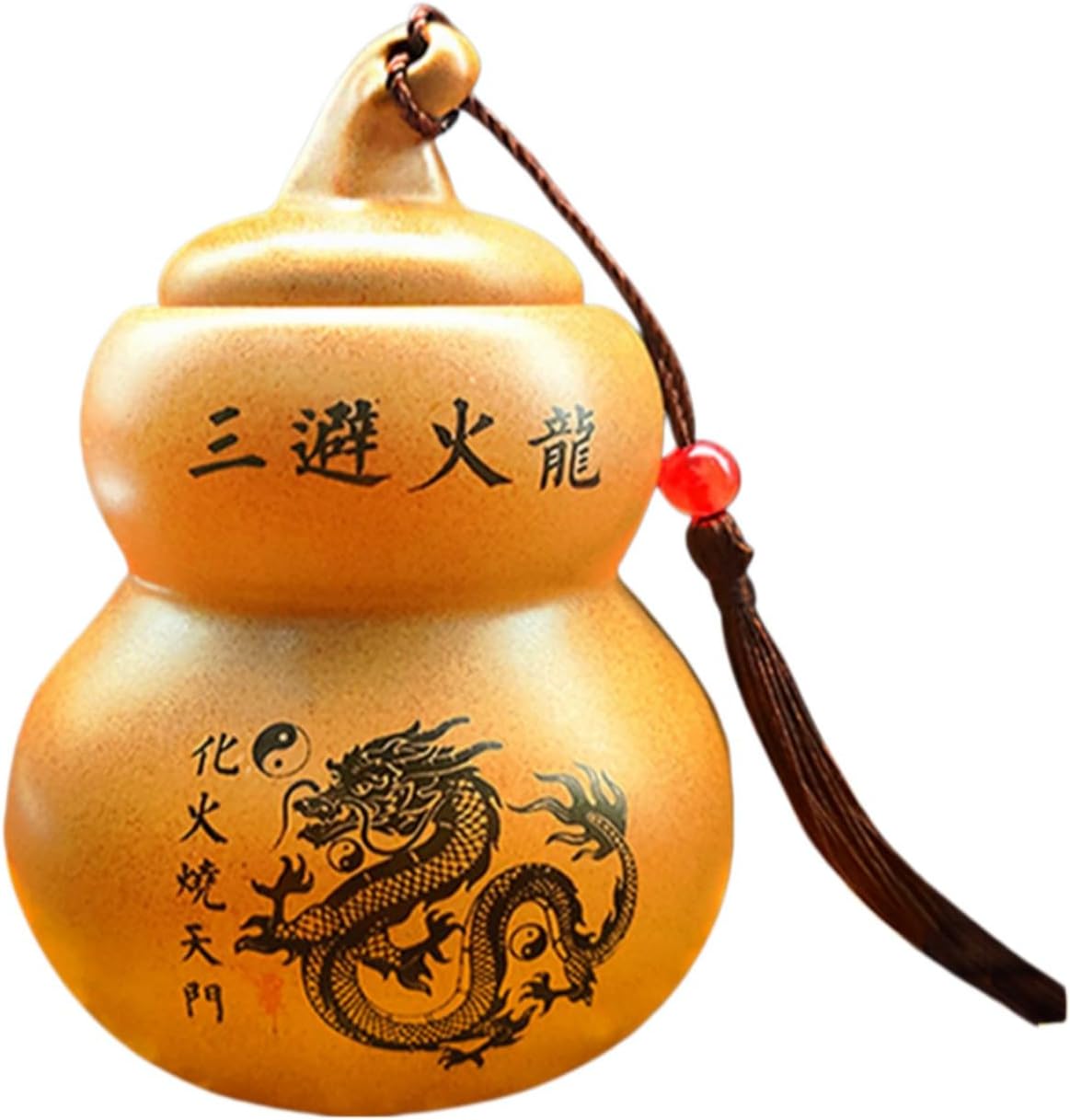 天然陶土避火龙瓶罐子解厨房在西北方角三辟火龙摆件陶罐黄水晶石 fengshui Chinese Tassel Ornaments-926
