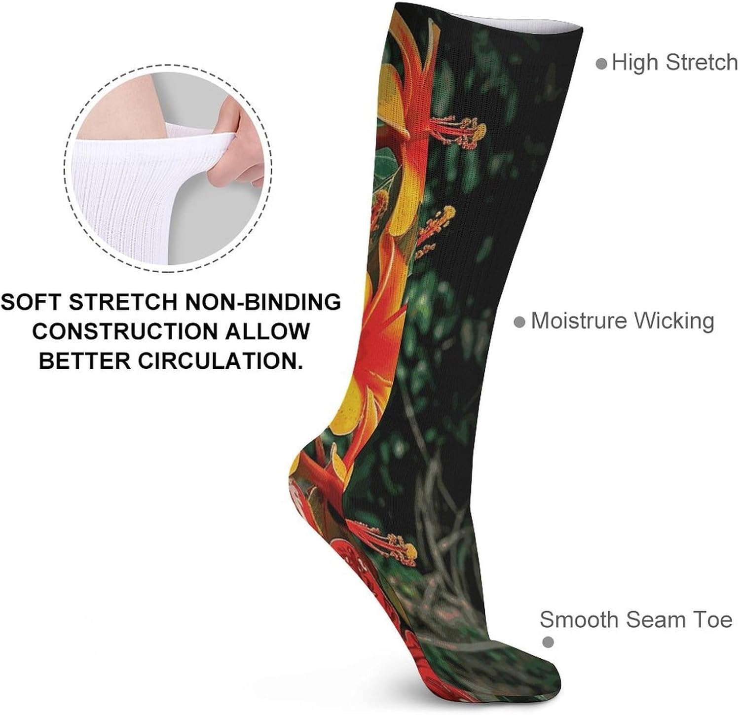 Hawaii Flowers Crew Socks Cozy Casual Calf Socks Lightweight Long Work Sock Breathable Athletic Sock for Hiking Sports Running 5 Pairs