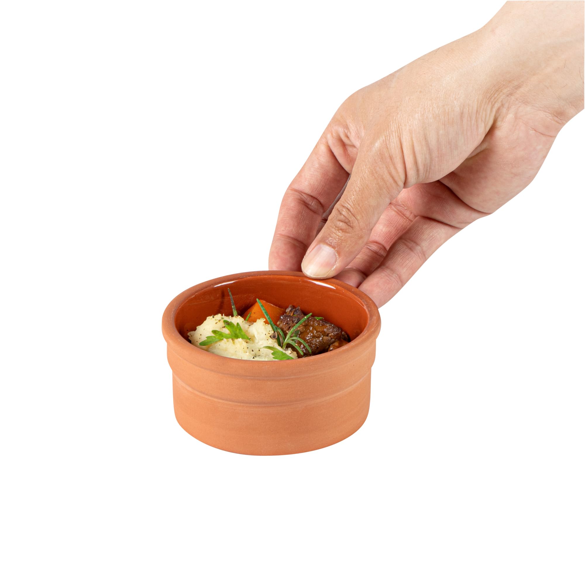 Restaurantware -Terra Tek - Cazuelas in terracotta da 144,6 g, 10 pentole in argilla smaltata marrone per cucinare, pronte per il forno, microonde, pentole in terracotta, lavabili in lavastoviglie,