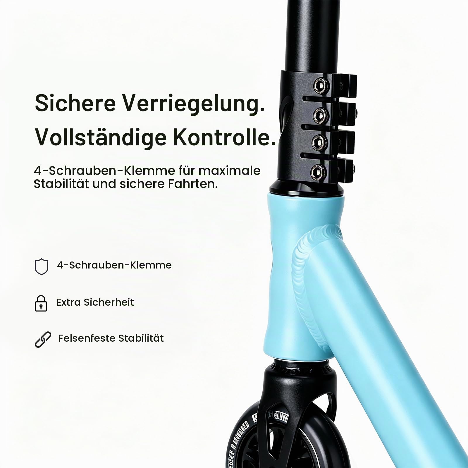 Stunt Scooter, 360° Lenkung, Stunt Roller mit 100mm 85A PU Räder, Stand Roller für Kinder Jugendliche und Erwachsene, Tragfähigkeit: 100 kg, Aluminium