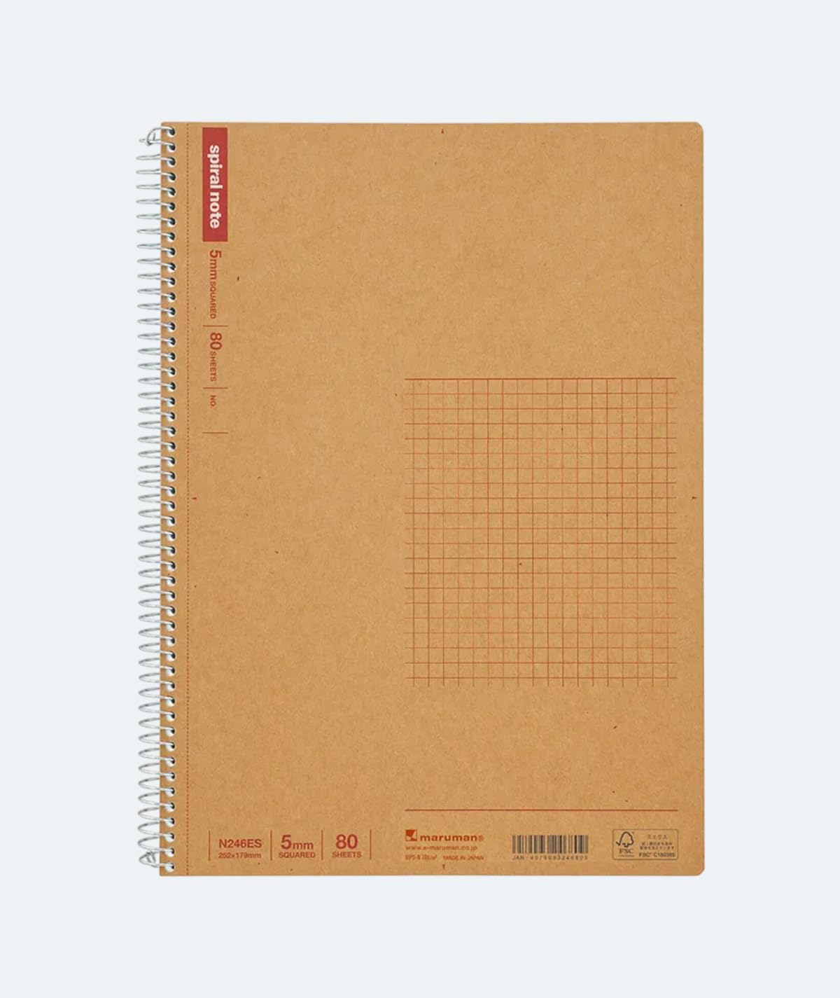 Maruman Spiral Note Basic 7.44 x 9.92 inches (B5), 5mm-Squared, 80 Sheets (N246ES)