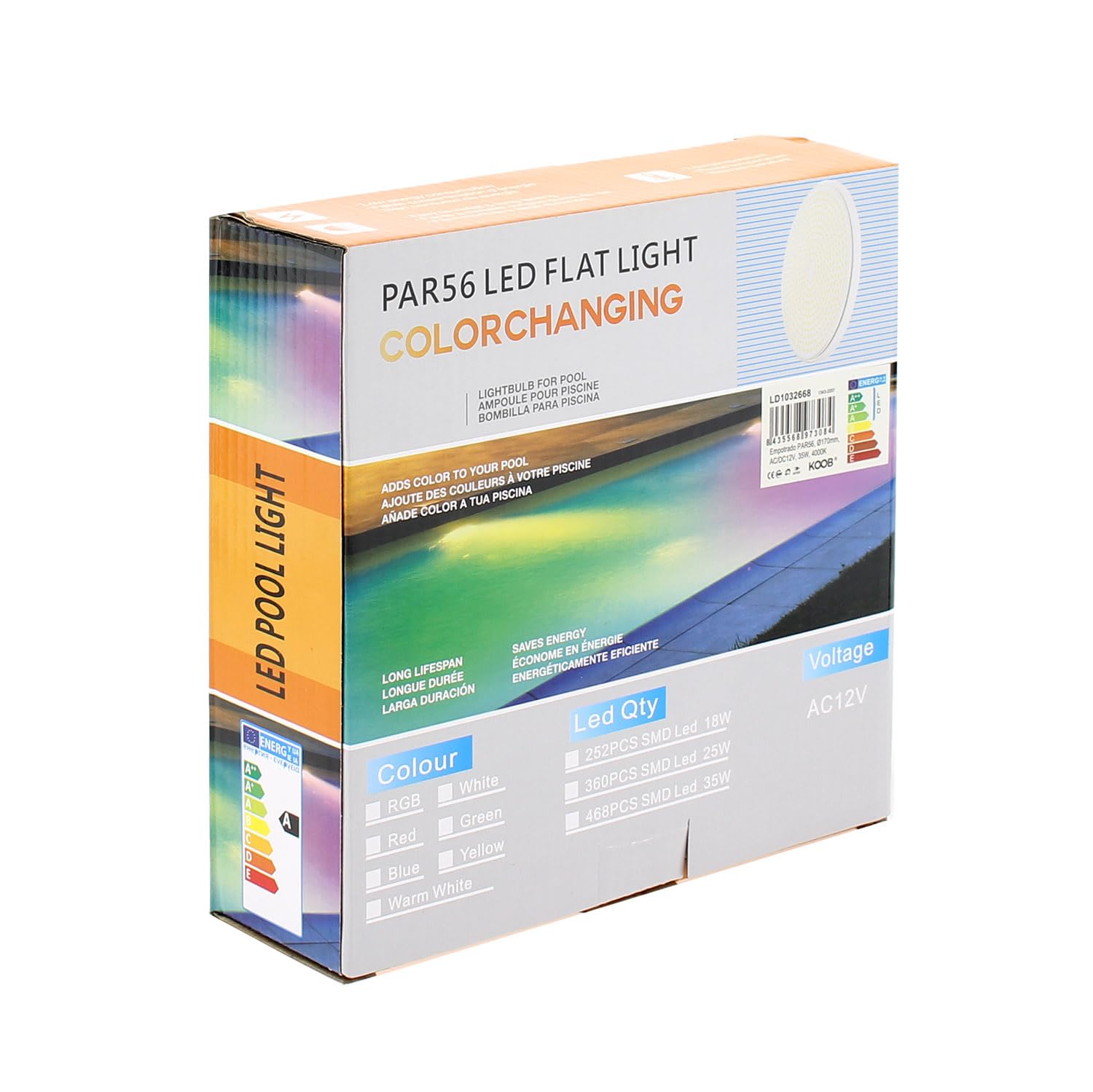 ledbox Lámpara LED Slim PAR56 para Piscinas, 12V AC/DC, IP68, 35W, Blanco Neutro