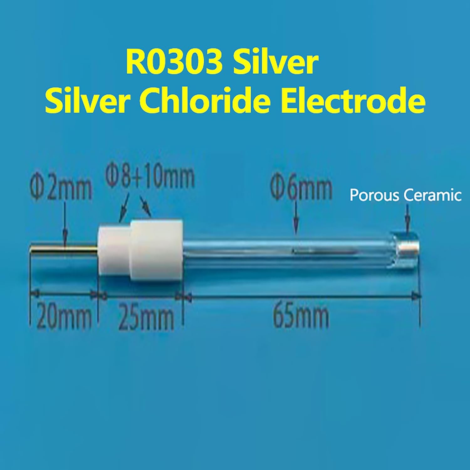 TBQATNTS Chloride Silver Reference Electrode, Ag/Agcl Reference Electrode, 1 Pcs 6 x 65 mm Silver Chloride Electrode, Ag+ Electrode,Straight