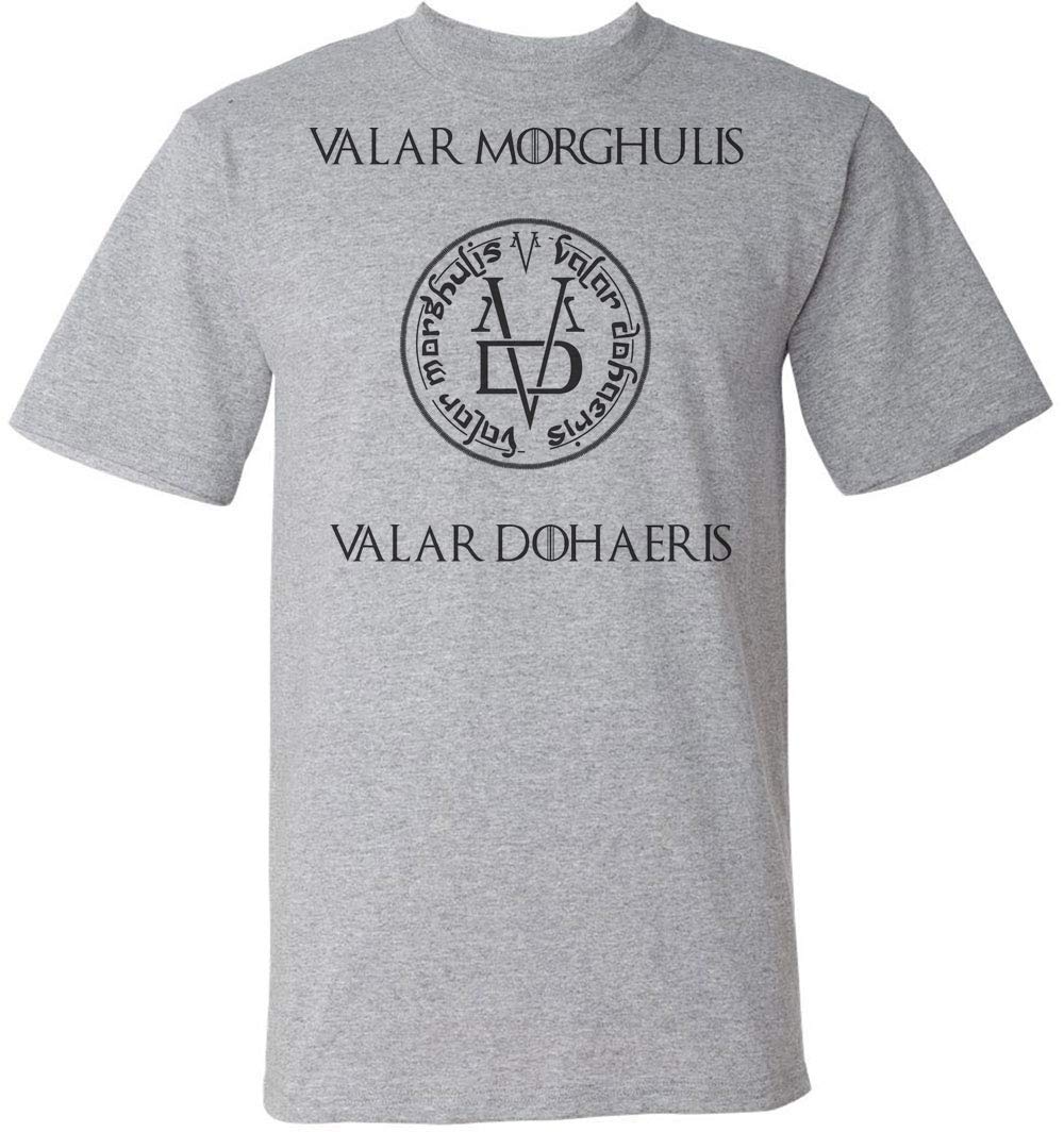Finest PrintsValar Morghulis Valar Dohaeris Writing Men's T-Shirt Extra Large Gray