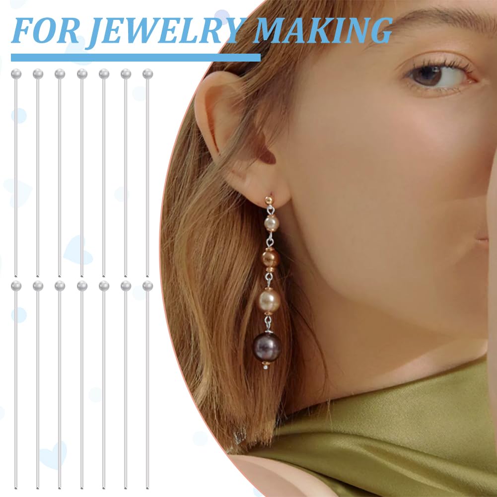 BENECREAT 30 pezzo perni A Sfera con Testa In Argento Sterling 925, Spille con Testa Da 0.5 mm Spille con Sfera In Argento per La Creazione di Gioielli con Orecchini e Bracciali, 35 mm di Lunghezza