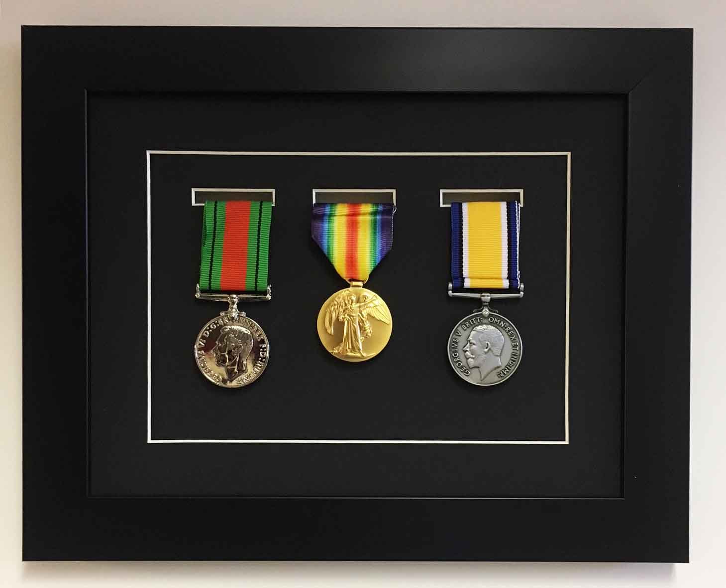 Kwik Picture Framing Ltd Black Shadow Box Frame For Medal Display | Deep 3D Box For Military, Sports And War Awards | Perspex Front And Mdf Backing | Mount - Frame | Fits Three Medal