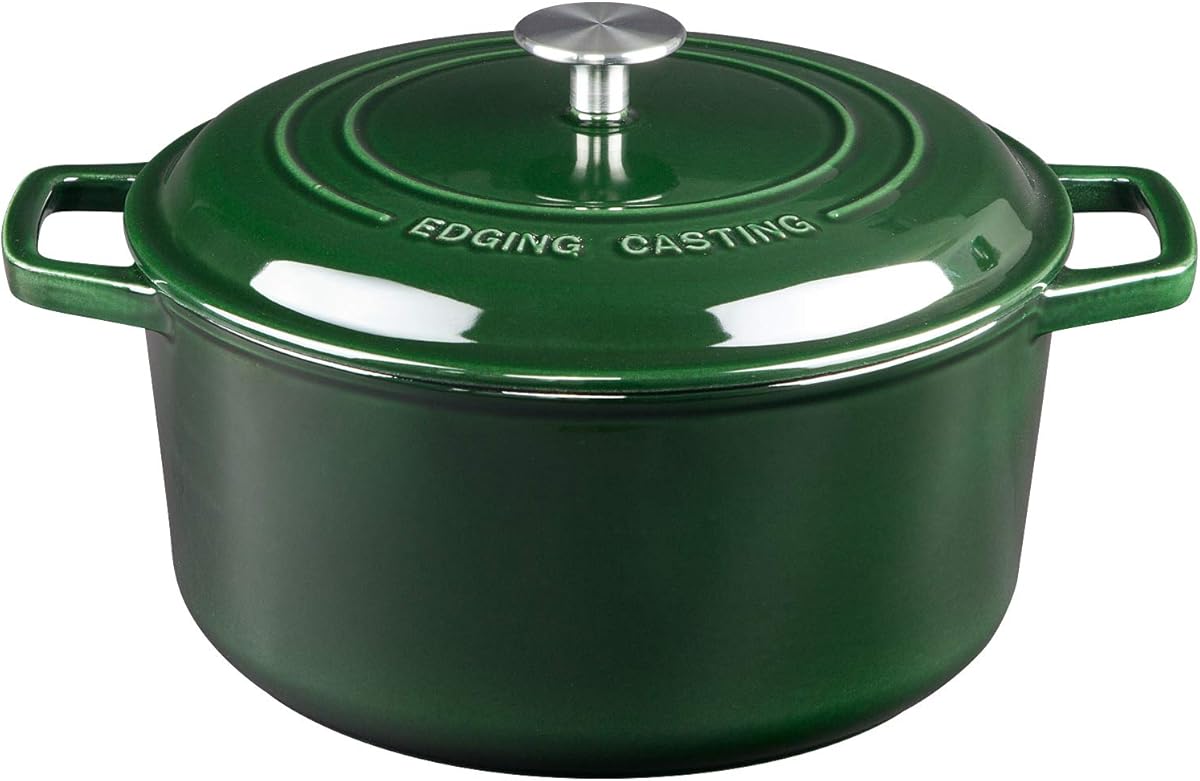 EDGING CASTING Enameled Cast Iron Dutch Oven Pot With Lid, Dutch Oven for Sourdough Bread Baking Round Pot Dule Handle, 6 Quart, Green