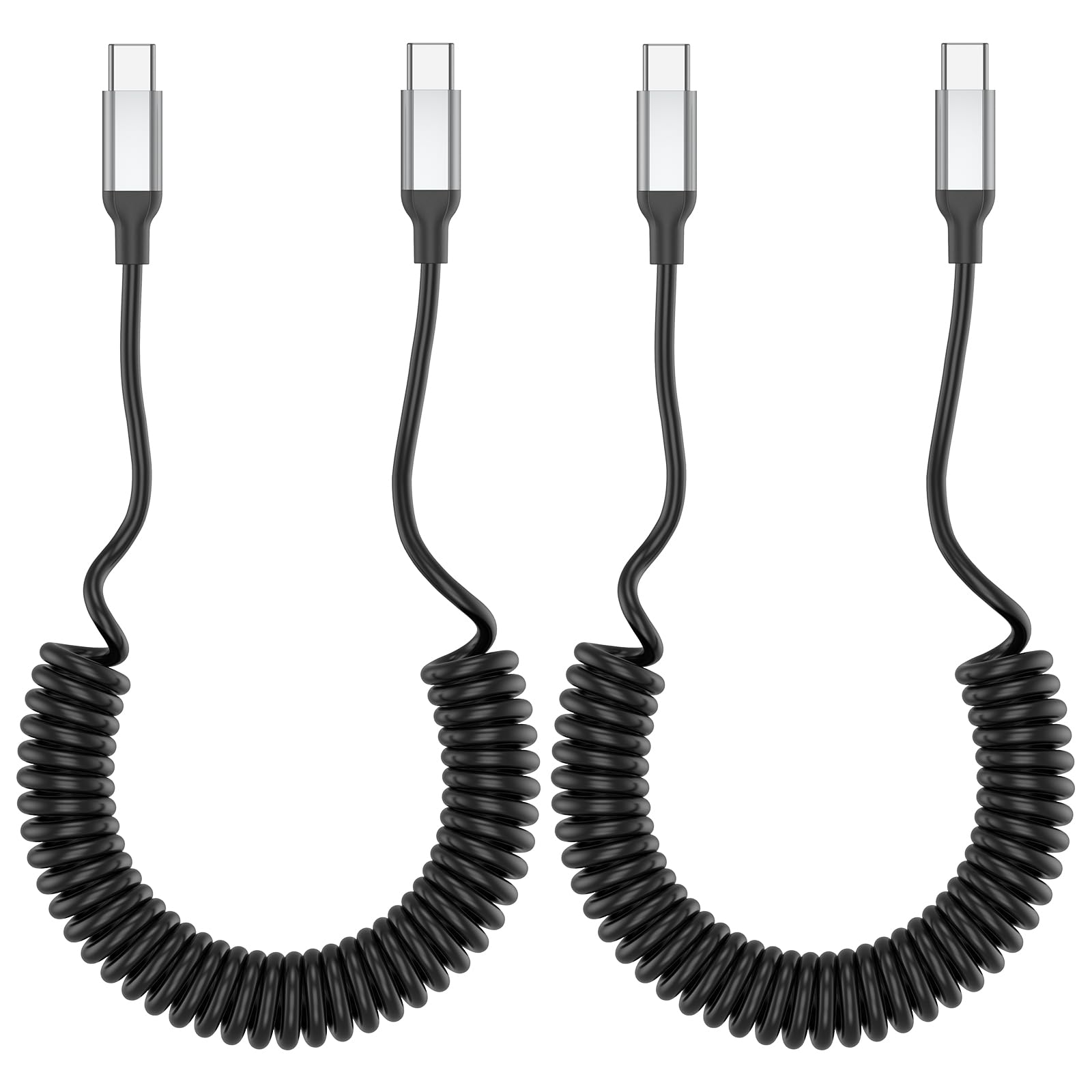 Acecene Spiralkabel USB C auf USB C, 2 Stück Android Auto 3A Schnellladekabel USB C Kabel Kurz, Handy Ladekabel USB Typ C Datenkabel für MacBook iPad iPhone 15 16 Pro Samsung Xiaomi Huawei - Schwarz