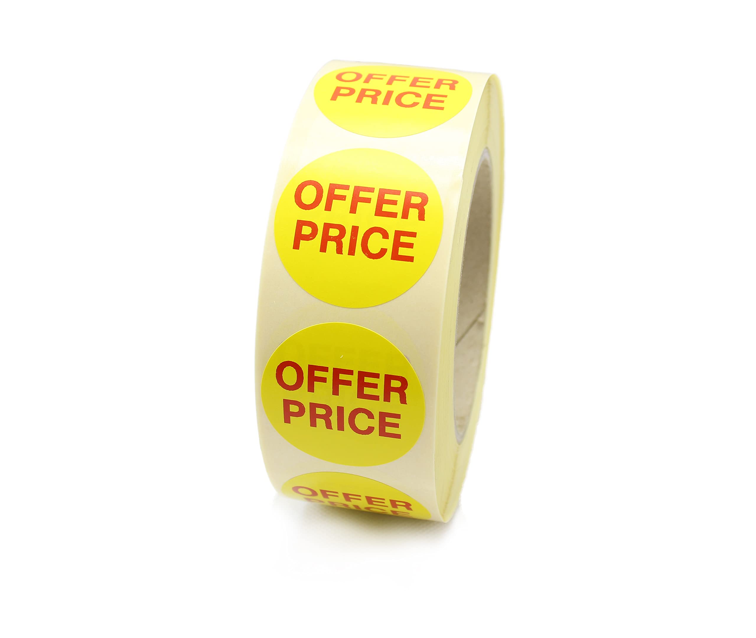Yellow & Red Printed Retail Labels. 40mm Diameter, Strong Permanent Adhesive. 500 Per Roll. (Offer Price) — image 1
