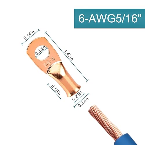 Miniatura 30 de 10 extremos de cable de batería, conectores de alambre de calibre 8, lengüetas de alambre de cobre 3/8, ojales de cobre desnudos con tubo