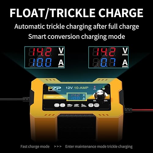 Miniatura 5 de PZP - Cargador de batería de automóvil de 12 V, cargador manual inteligente de 0-10 A, mantenedor automático de batería para automóvil, motocicleta,